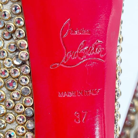 Christian Louboutin Gold Lady Peep 150 Ring Strass Platform Peep Toe Pump EU 37 - Picture 14 of 14